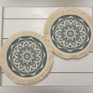 Boho Mandala Fringe Round Placemats – Set of 8 Coastal / Farmhouse Table Decor